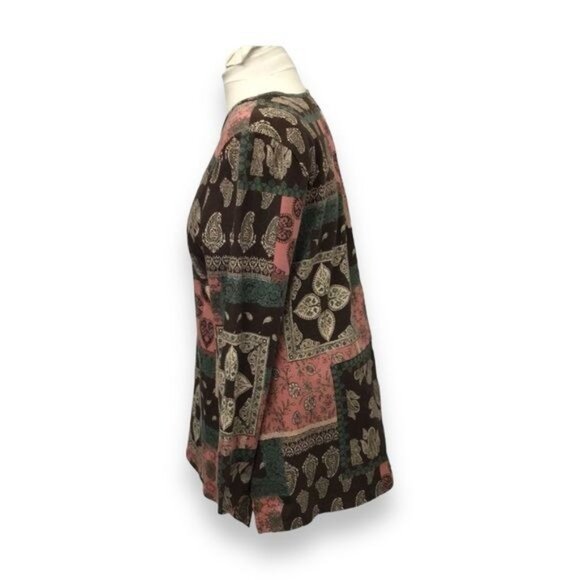 Denim & Company Long Sleeve Round Neck Paisley Printed Tunic, Pink, size L - Picture 2 of 7